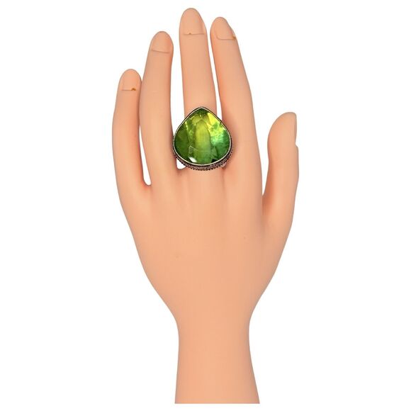 925 Sterling Silver Green Crystal Large Statement Ring Sz 8.5 Turkish Ethnic - Picture 7 of 16